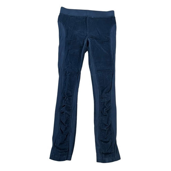 Wearables Pants Womens S Small Blue Crop Ruched High Rise Pull On Stretch Velvet - Picture 1 of 11
